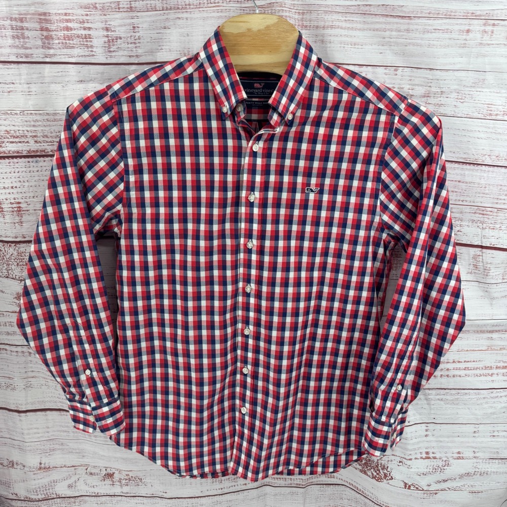 Vineyard Vines Shirt Mens Medium Slim Fit Whale Gingham Plaid Cotton Button Up